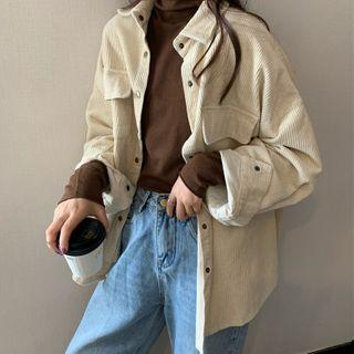 Mock-turtleneck Long-sleeve T-shirt / Corduroy Shirt Jacket