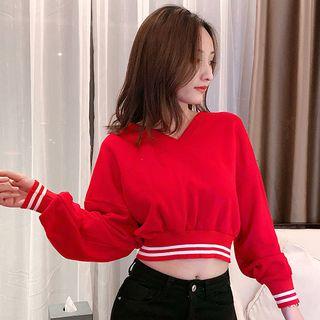 Crop Contrast Trim Pullover