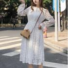 Long Sleeve Lace Dress White - One Size