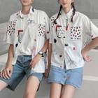 Couple Matching Short-sleeve Geometric Print Shirt / A-line Denim Skirt