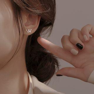 Letter W Sterling Silver Earring 1 Pair - Silver - One Size