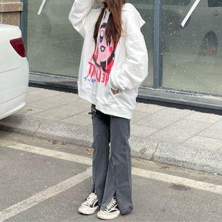 Heart Buckle Front-slit Bootcut Jeans