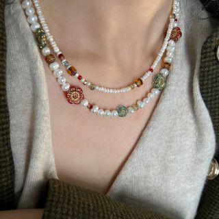 Flower Rhinestone Freshwater Pearl Necklace (various Designs)