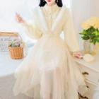 Long-sleeve Lace Blouse / High-waist Mesh Skirt