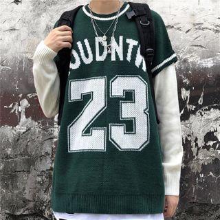 Mock Two-piece Number Print Sweater
