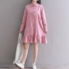 Cat Embroidered Corduroy Shirtdress