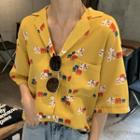 Elbow-sleeve Printed Shirt Yellow - One Size