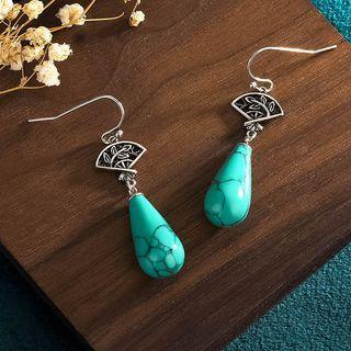 Fan Alloy Faux Gemstone Drop Earring 1 Pair - Cp563 - Silver & Aqua Green - One Size