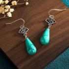 Fan Alloy Faux Gemstone Drop Earring 1 Pair - Cp563 - Silver & Aqua Green - One Size