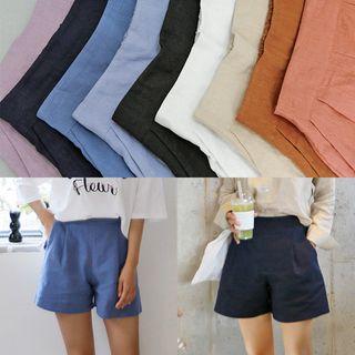 Band-waist A-line Linen Blend Shorts