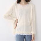 Long-sleeve Embroidered Trim Knit Top