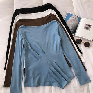 Asymmetric Off-shoulder Fleece Long-sleeve T-shirt