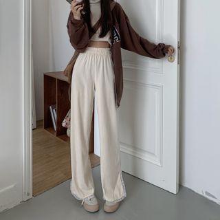 Elastic-waist Corduroy Split Wide-leg Pants