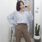Button-back Oversize Stripe Shirt