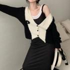 Two-tone Cardigan / Strappy Midi Dress / Set