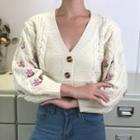 Cropped Floral Embroidered Cardigan
