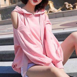 Cut-out Shoulder Hooded Pullover