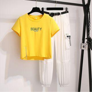 Set: Short-sleeve Lettering T-shirt + Cargo Pants