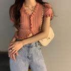 Short-sleeve Frill Trim Ribbed Knit Top