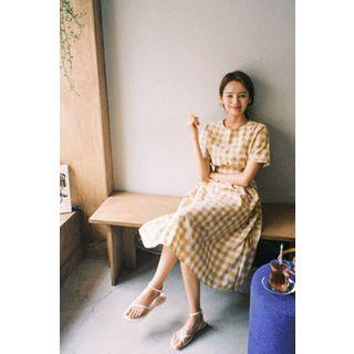 Tie-waist Midi Check Dress