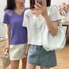Short-sleeve Butterfly Accent Cropped T-shirt