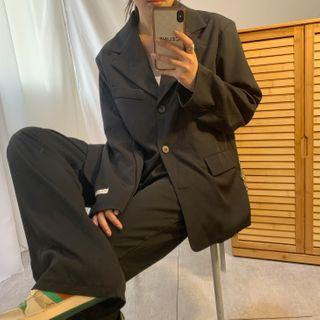 Plain Single-breasted Blazer / Straight-fit Pants