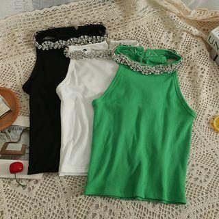 Rhinestone-neckline Halter Top