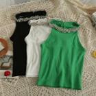 Rhinestone-neckline Halter Top