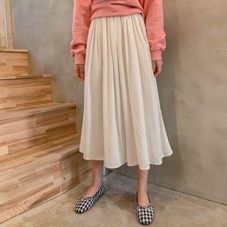 Band-waist Long Full Skirt Ivory - One Size