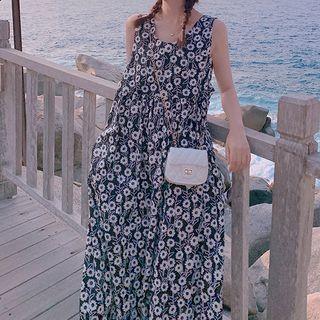 Set: Sleeveless Floral Print Dress + Short-sleeve Shirt