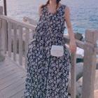 Set: Sleeveless Floral Print Dress + Short-sleeve Shirt