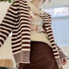 Short-sleeve Cat Print T-shirt / Striped Cardigan