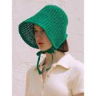 Plain Raffia Bonnet Hat Green - One Size