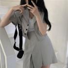 Short-sleeve Cropped Blazer / Mini A-line Skirt