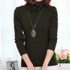 Lace Panel Cowl Neck Sweater
