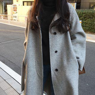 Striped Long Woolen Coat As Shown In Figure - One Size
