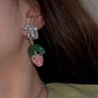 Strawberry Rhinestone Alloy Dangle Earring 1 Pair - Green & Pink - One Size