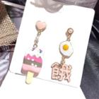 Non-matching Chinese Characters Popsicle Dangle Earring Steel Needle - Pink - One Size