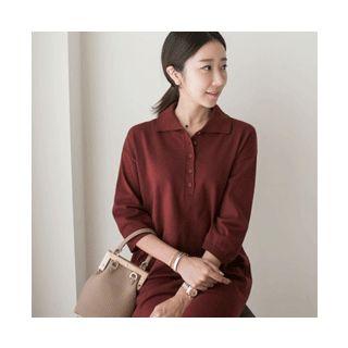 Half-placket Slit-side Knit Dress