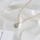 Stainless Steel Gemstone Pendant Necklace Necklace - Blue Gemstone - Gold - One Size