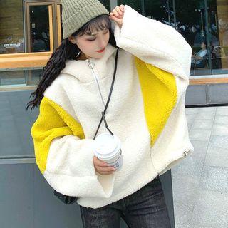 Color-block Zip Front Fleece Top Blue - One Size
