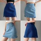 High-waist Slited Denim Mini Skirt