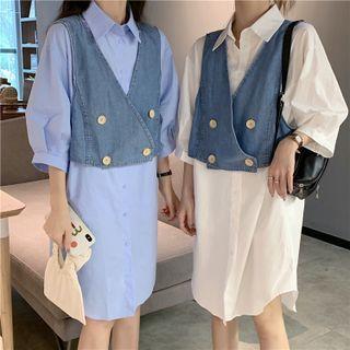 Plain Midi Shirtdress / Denim Vest