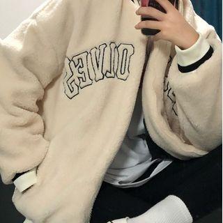 Lettering Fleece Zipped Jacket White - One Size