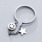 925 Sterling Silver Smiley & Star Open Ring As Shown In Figure - One Size