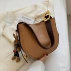 Faux Leather Shoulder Bag / Zip Pouch / Plush Charm / Set