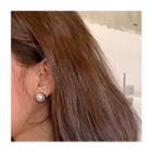 Set (4 Pcs) : Faux-pearl Ear Studs + Crescent Earrings Gold - One Size