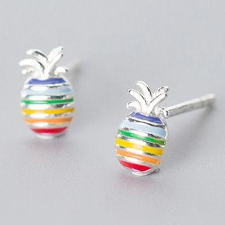 925 Sterling Silver Rainbow Pineapple Earring 1 Pair - S925 Silver - Multicolor - One Size