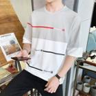 Elbow-sleeve Contrast-color T-shirt