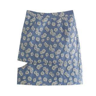 High-waist Floral Embroidered Cut-out Mini Skirt